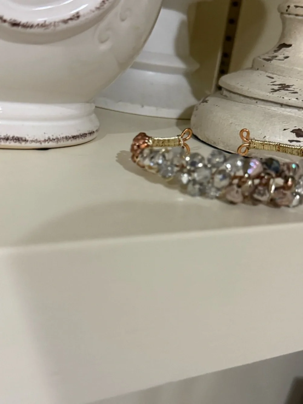 Gold and Copper Colored Wired Crystal Beaded Bracelet